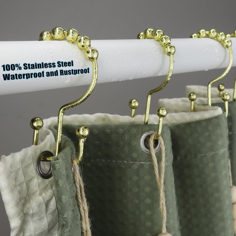 Yapicoco Shower Curtain Hooks Rings for Bathroom, 12PCS Stainless Steel Metal Rust Resistant Balance Sliding Double Curtain Hooks (Gold) - Image 5